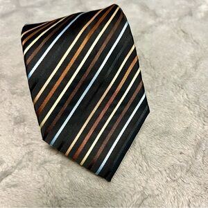 Alexander Julian Colours Striped Black & Brown Tie NWOT 3.5” Wide 60” Long